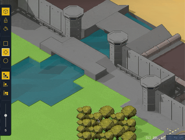 Painting a swathe of trees in the editor with a larger brush.