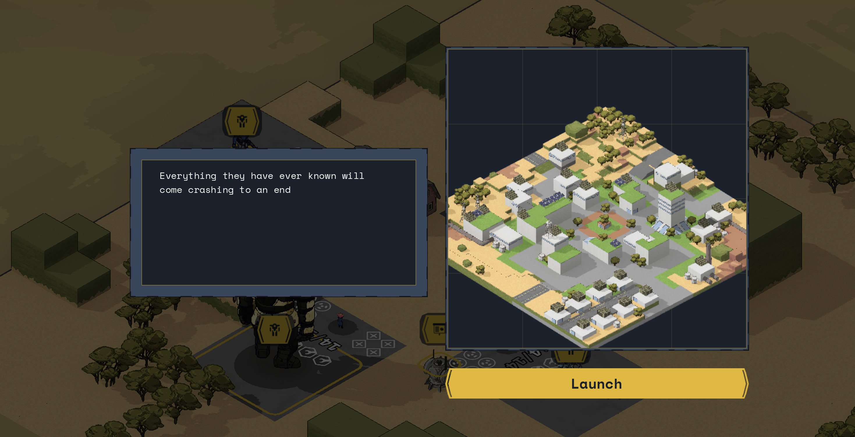 A sample "briefing" modal above the diorama.