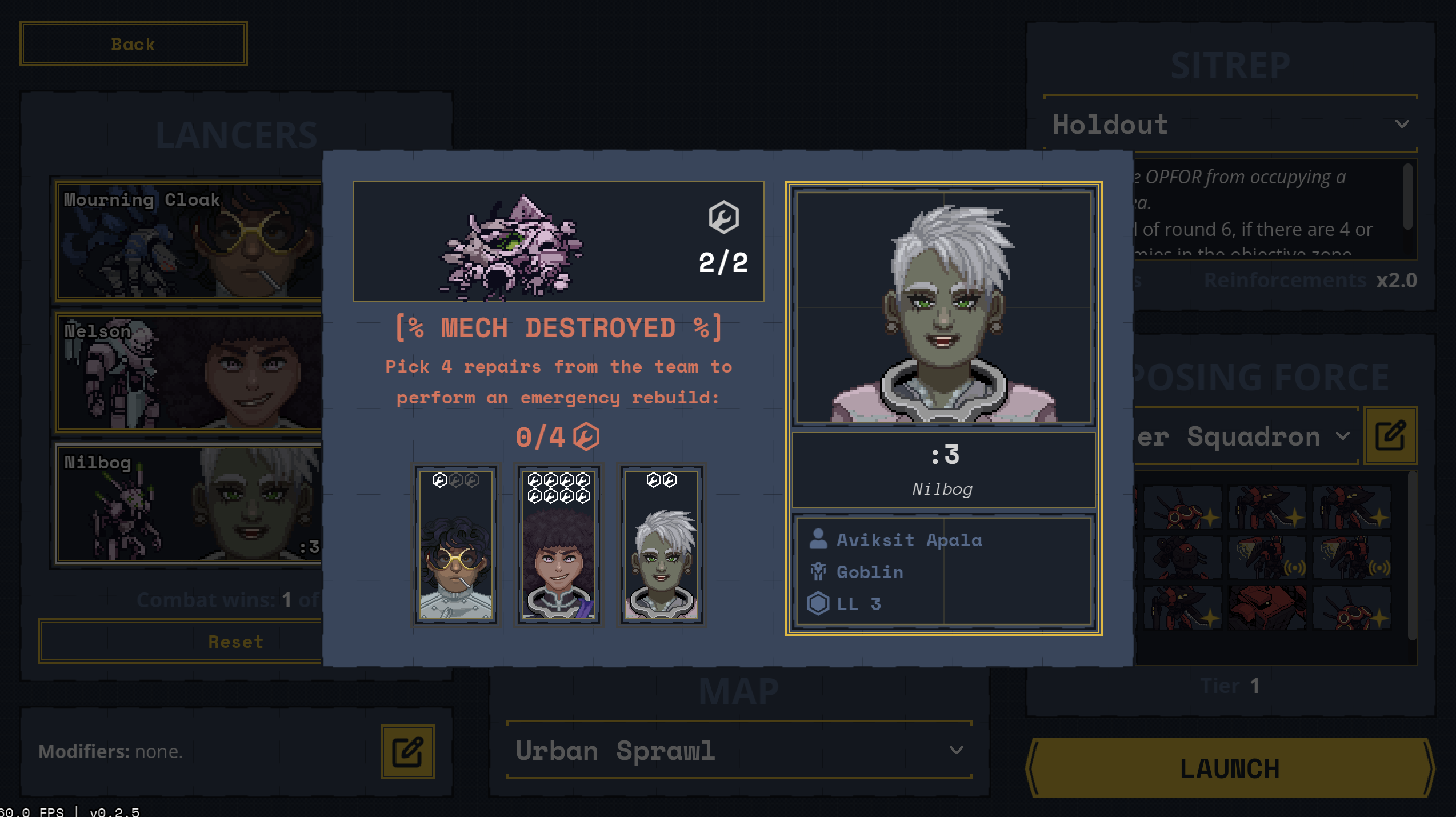 Repair destroyed mech screen