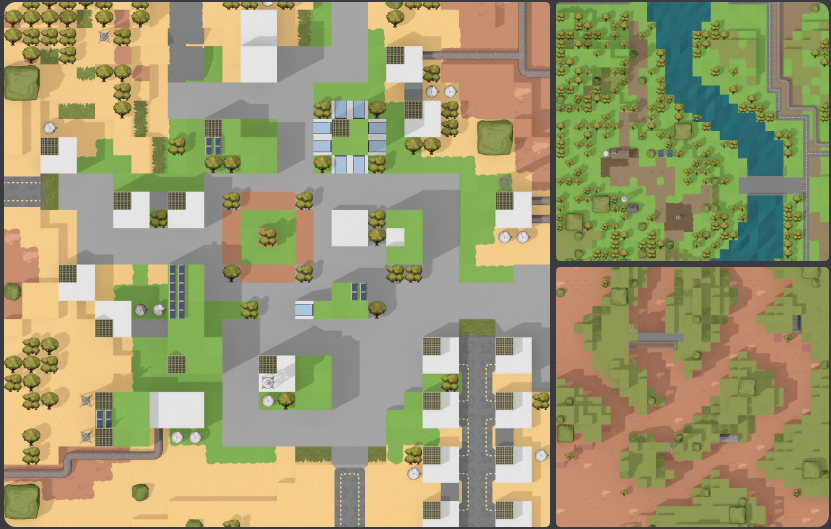 Top-down images of three maps