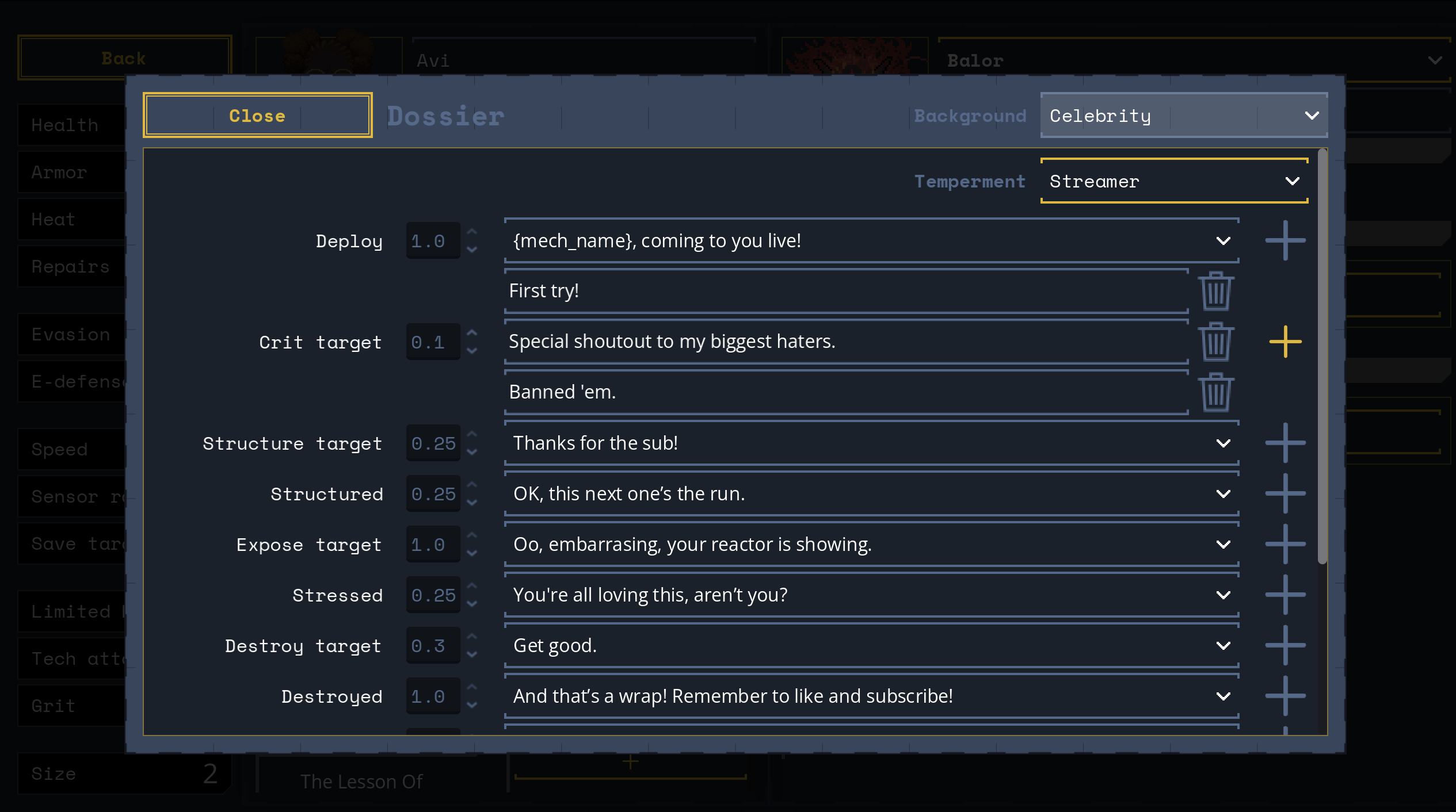 A list of things pilots might say in response to various events